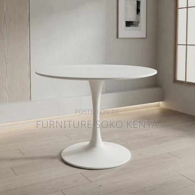Coffee Table: Smooth White Round Office Accent Table - thumbnail 6