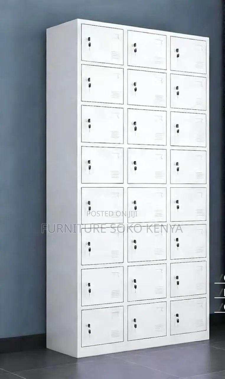 Storage Cabinet : Grey 24-Locker Metallic Office Storage Cabinet