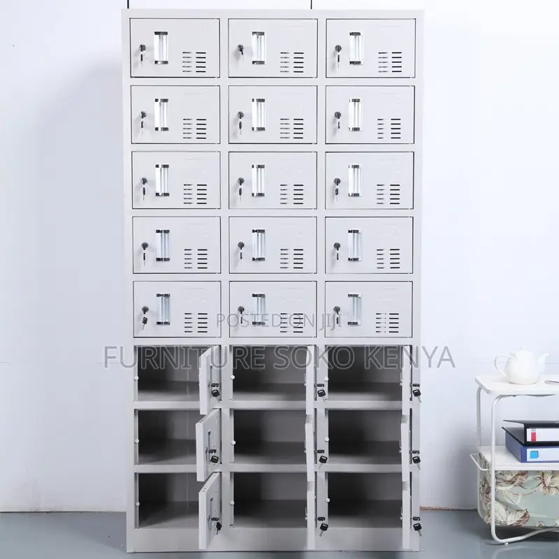 Storage Cabinet : Grey 24-Locker Metallic Office Storage Cabinet