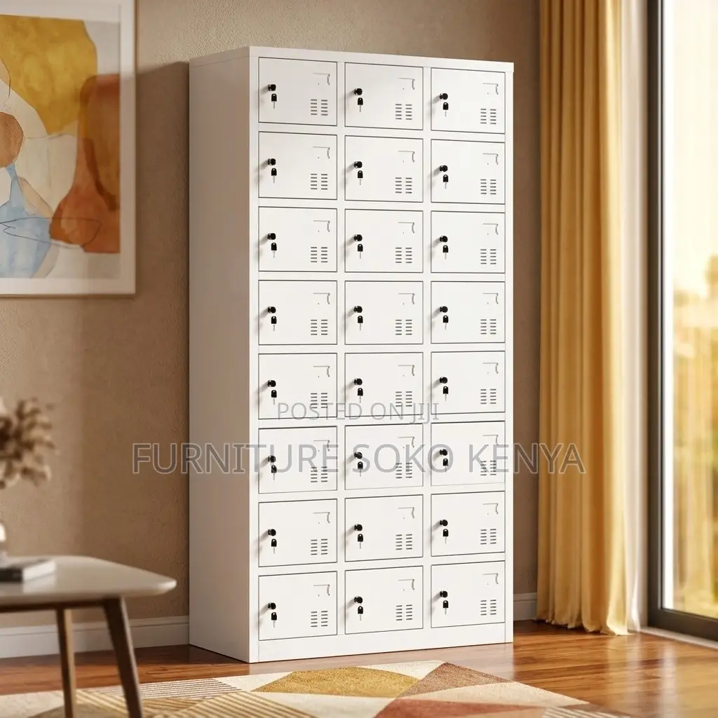 Storage Cabinet : Grey 24-Locker Metallic Office Storage Cabinet