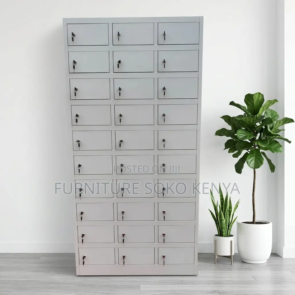 Storage Cabinet : Grey 24-Locker Metallic Office Storage Cabinet