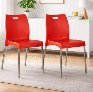 Red Heavy Duty Plastic Chair With Metallic Legs