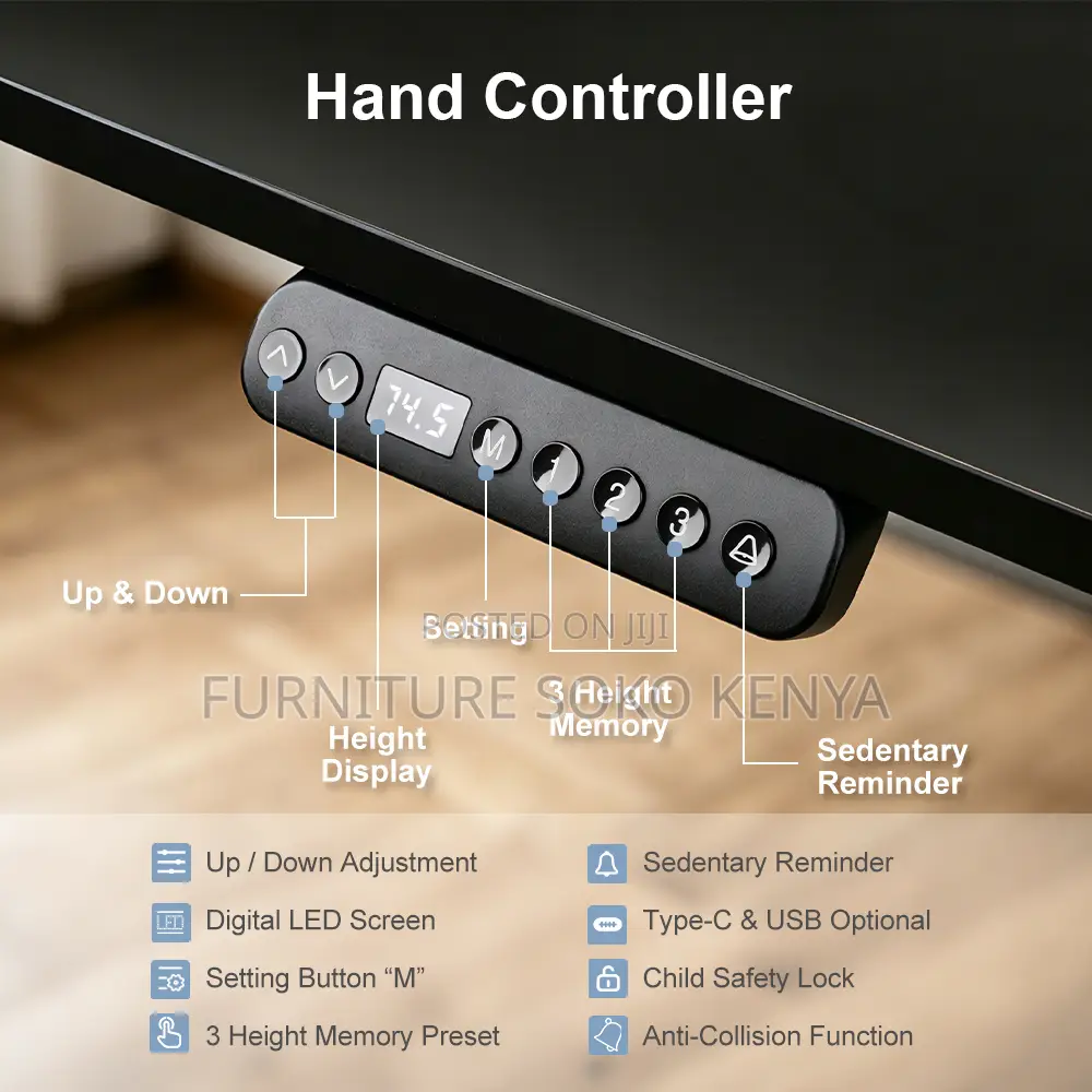 Office Desk; 1.4 Meter Electric L Shape Table With 2 Control Motors