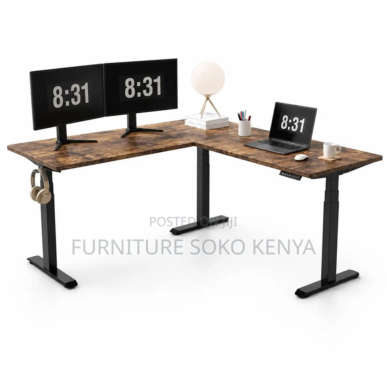 Office Desk; 1.4 Meter Electric L Shape Table With 2 Control Motors