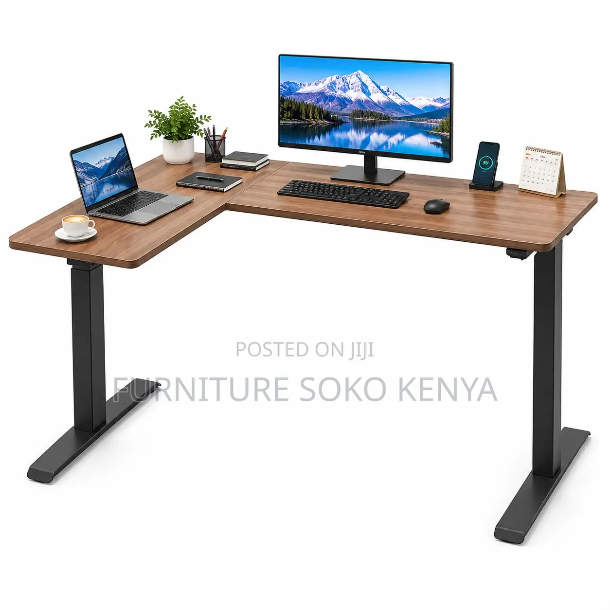 Office Desk; 1.4 Meter Electric L Shape Table With 2 Control Motors