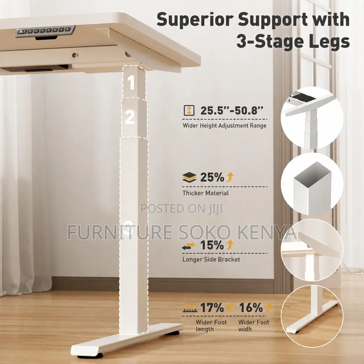 Office Desk; 1.4 Meter Electric L Shape Table With 2 Control Motors