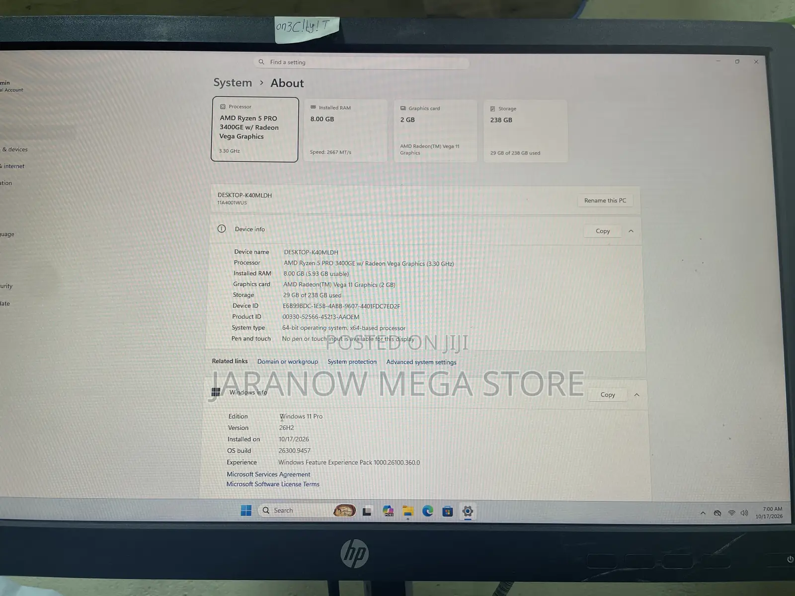 Desktop Computer Lenovo ThinkCentre M700 8GB AMD Ryzen 5 SSD 256GB