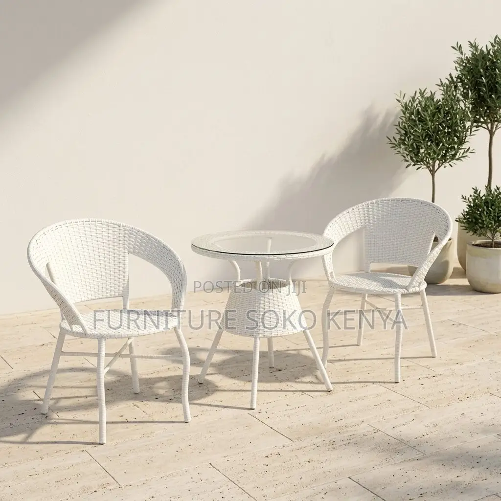 Dining Set; 2-Seater White Outdoor Set