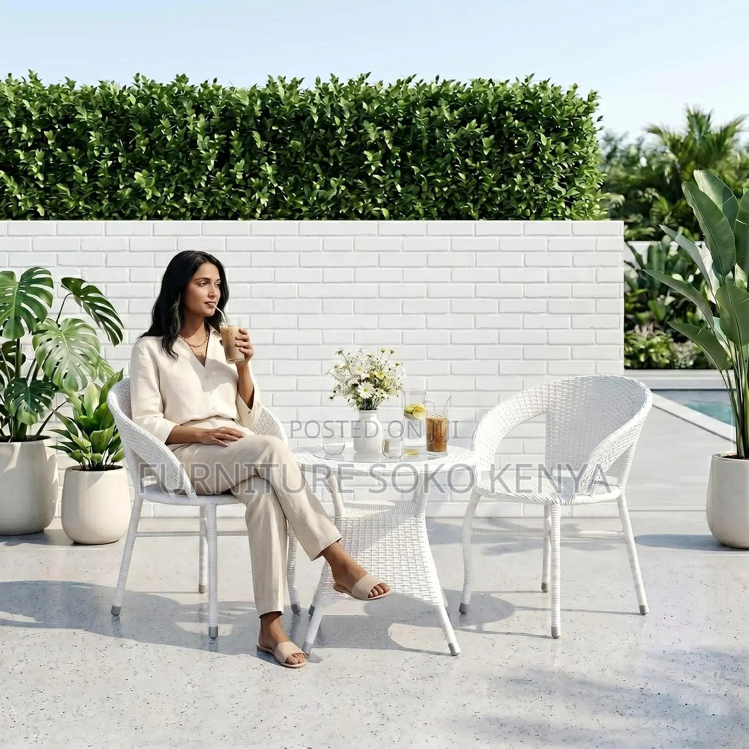 Dining Set; 2-Seater White Outdoor Set