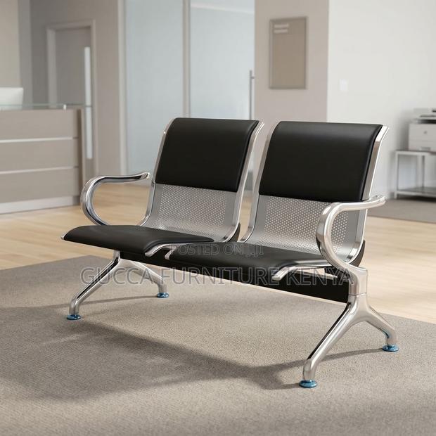 2-Link Black Padded Waiting Bench - thumbnail 2