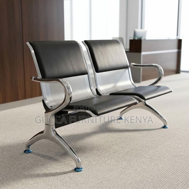 2-Link Black Padded Waiting Bench - thumbnail 9