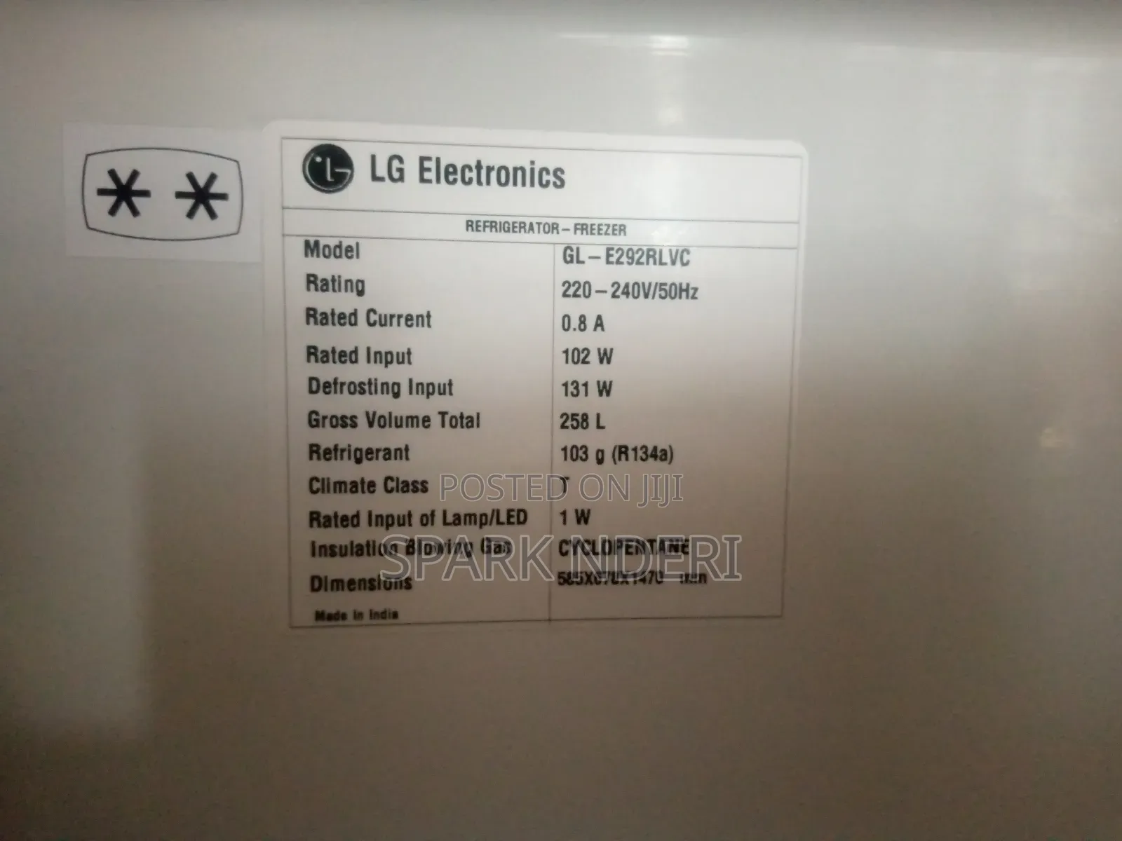 Fridge LG 258 Litres
