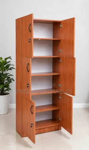 Tall Wooden Filing Cabinet With Lockable Doors and Shelves