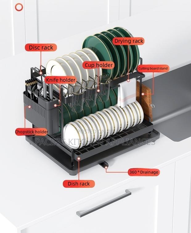 Dish Rack Countertop Storage Holder Double-Layer Multi-Function - thumbnail 3