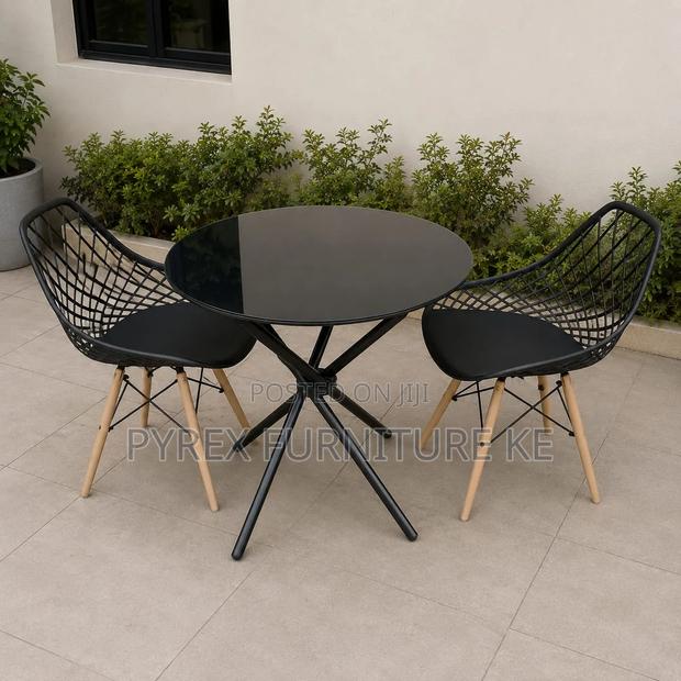 Black Woven Rattan Patio Dining Set With 2 Chairs