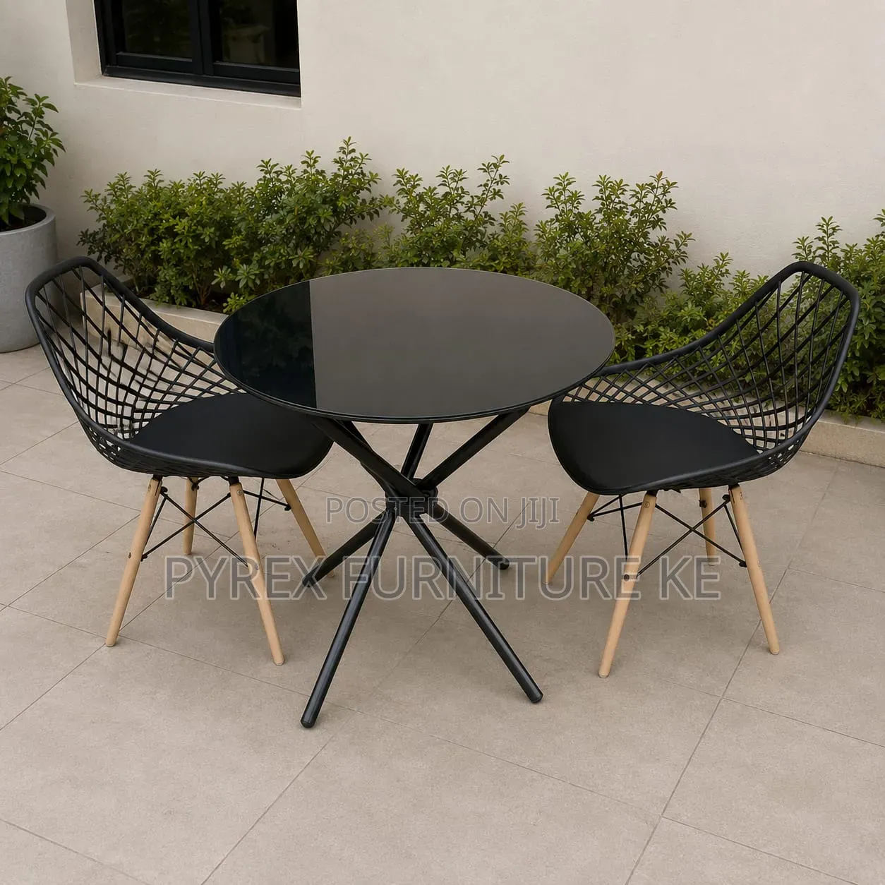 Black Woven Rattan Patio Dining Set With 2 Chairs