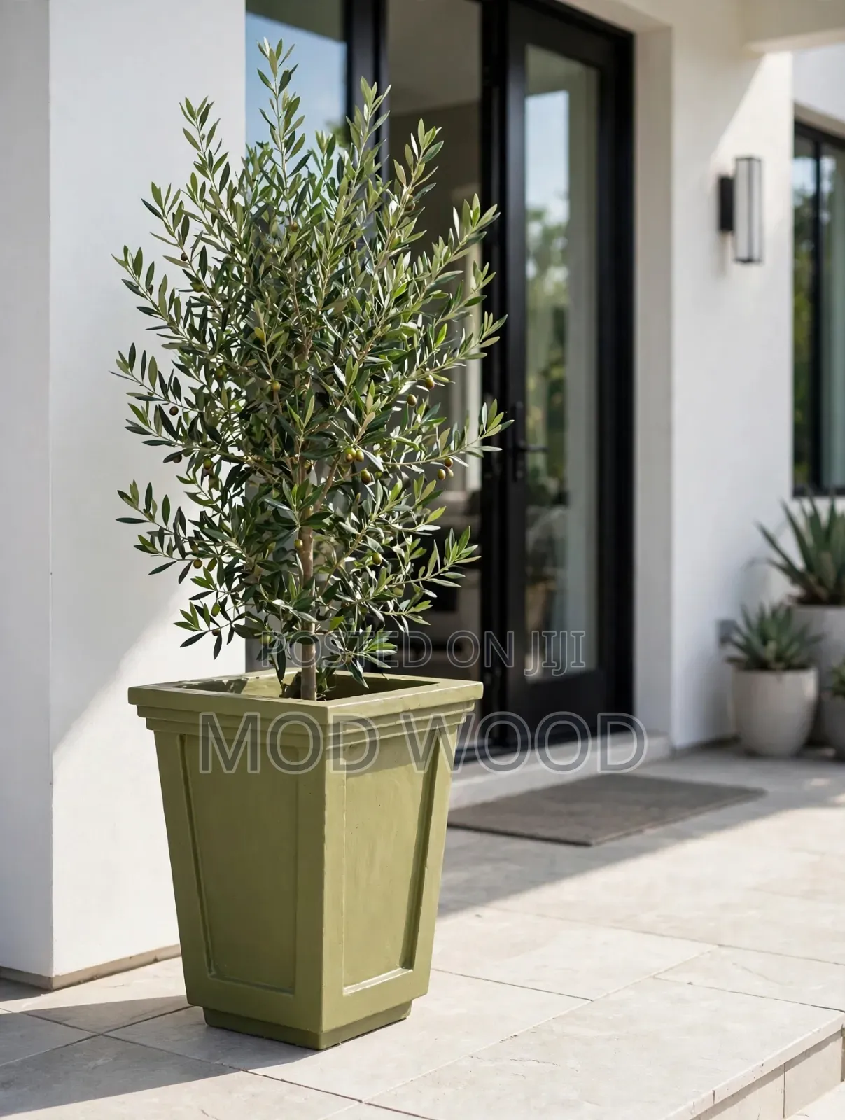 Modern Olive Green Tapered Square Planter Pot