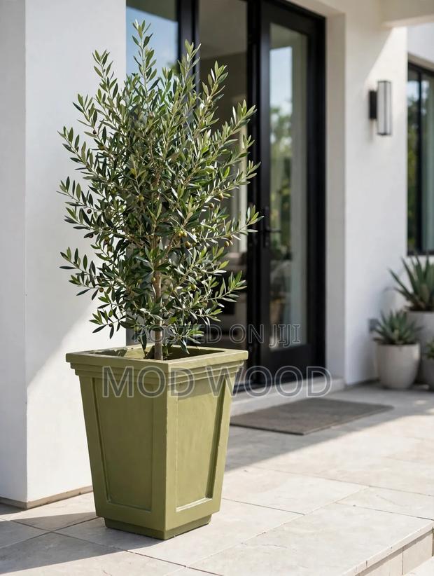 Modern Olive Green Tapered Square Planter Pot