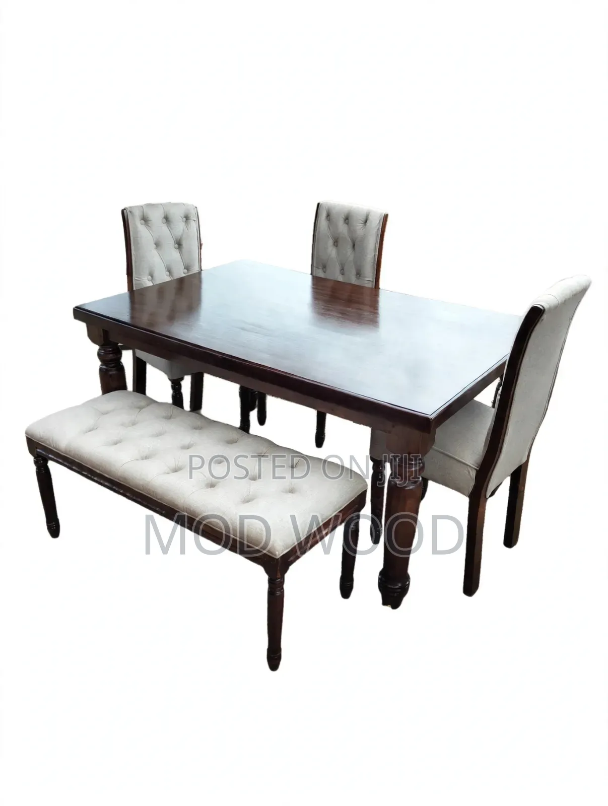 Artisan Dark Walnut Tufted Dining Set With Upholstered Bench