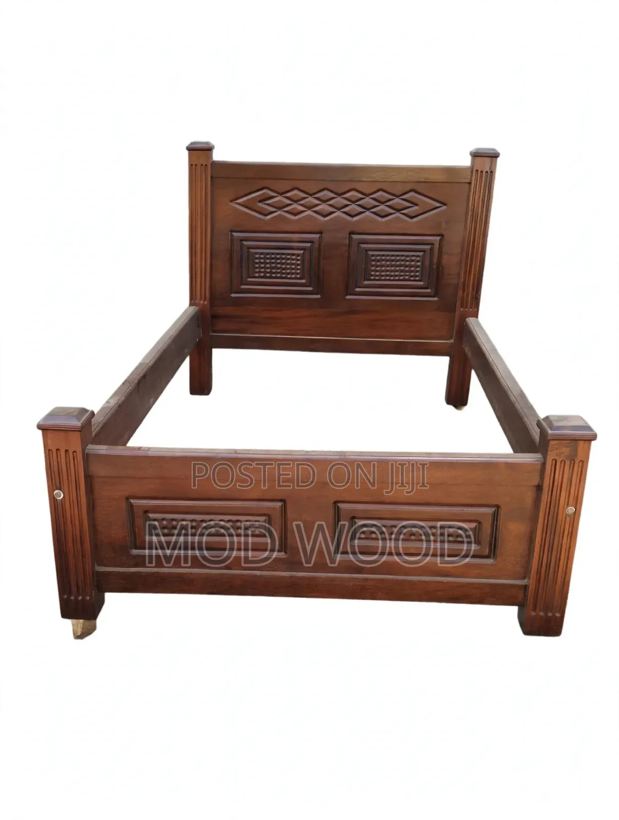 Artisan Carved Dark Cherry-Walnut 4*6ft Solid Wood Bed Frame