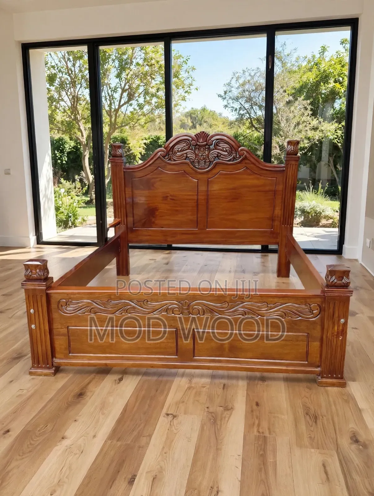 Handcarved Royal 5ft by 6ft Solid Wood Crown Bed Frame