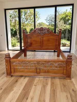 Handcarved Royal 5ft by 6ft Solid Wood Crown Bed Frame