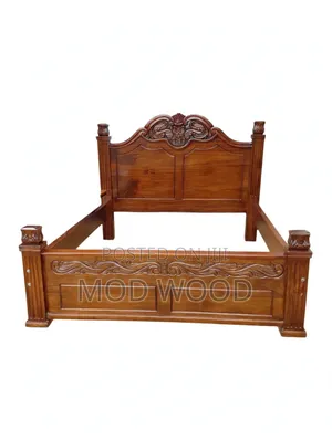 Handcarved Royal 5ft by 6ft Solid Wood Crown Bed Frame