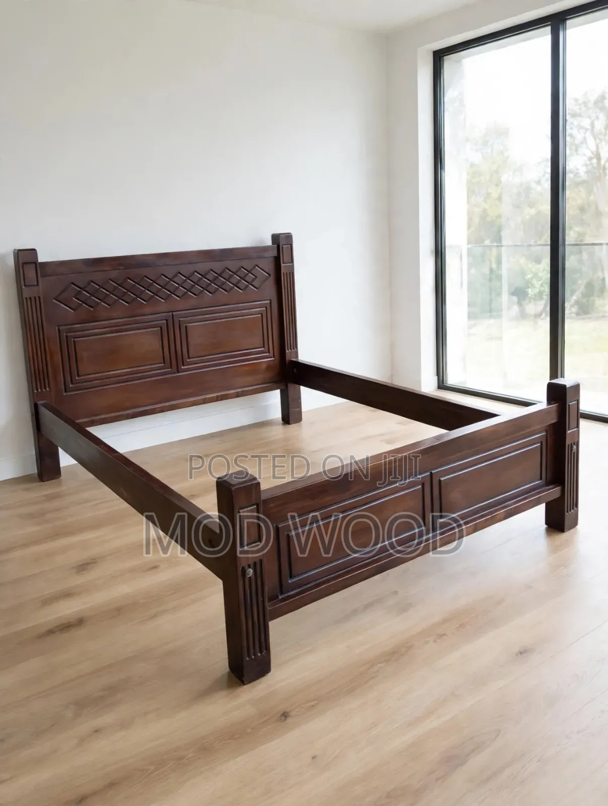 Heritage Carved Dark Walnut Solid Wood Bed Frame