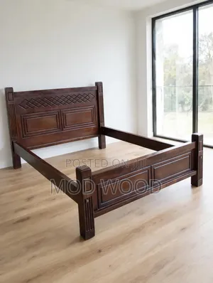 Heritage Carved Dark Walnut Solid Wood Bed Frame