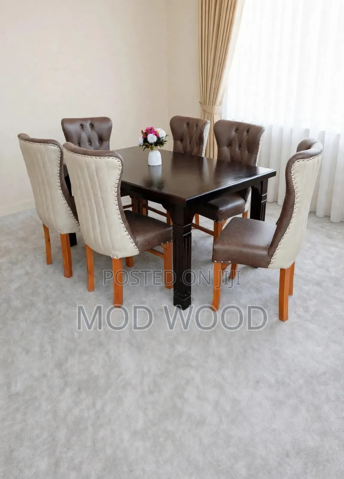 Artisan Two-Tone 6 Seater Tufted Solid Wood Dining Set
