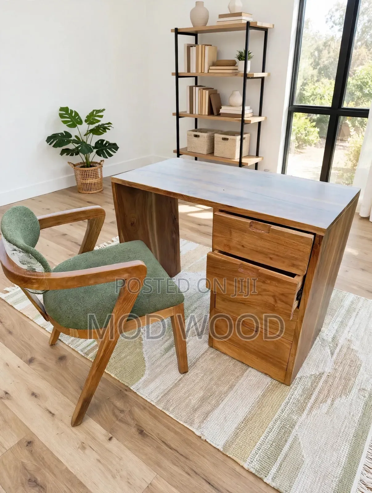 Modern Solid Wood Writing Desk and Armchair Set