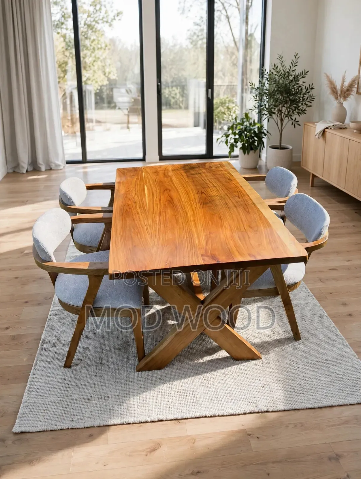 Modern Solid 4 Seater Wood Trestle Dining Set