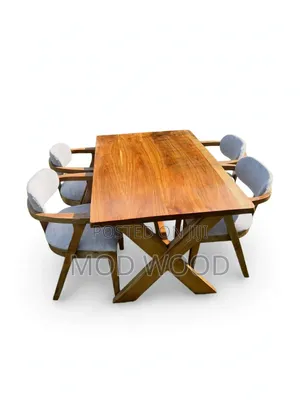 Modern Solid 4 Seater Wood Trestle Dining Set