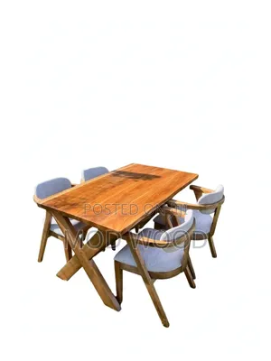 Modern Solid 4 Seater Wood Trestle Dining Set