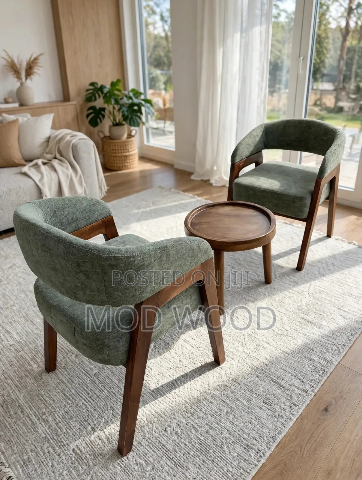 Handcrafted Solid Wood Lounge Chair and Table Set
