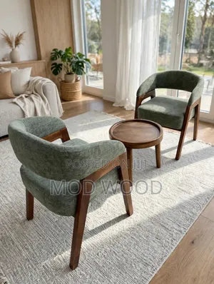 Handcrafted Solid Wood Lounge Chair and Table Set