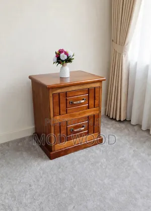 Handcrafted Wooden Bedside Nightstand With Double Storage Drawers