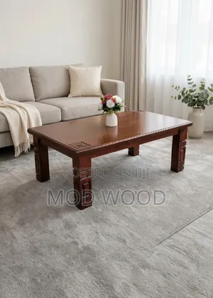 Handcrafted Wood Coffee Table With Carved Details