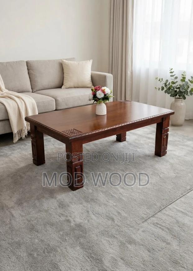Handcrafted Wood Coffee Table With Carved Details