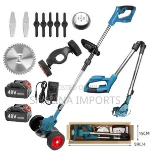 Foldable, Cordless Lawn Mower With Wheels Has Two-48v Batteries