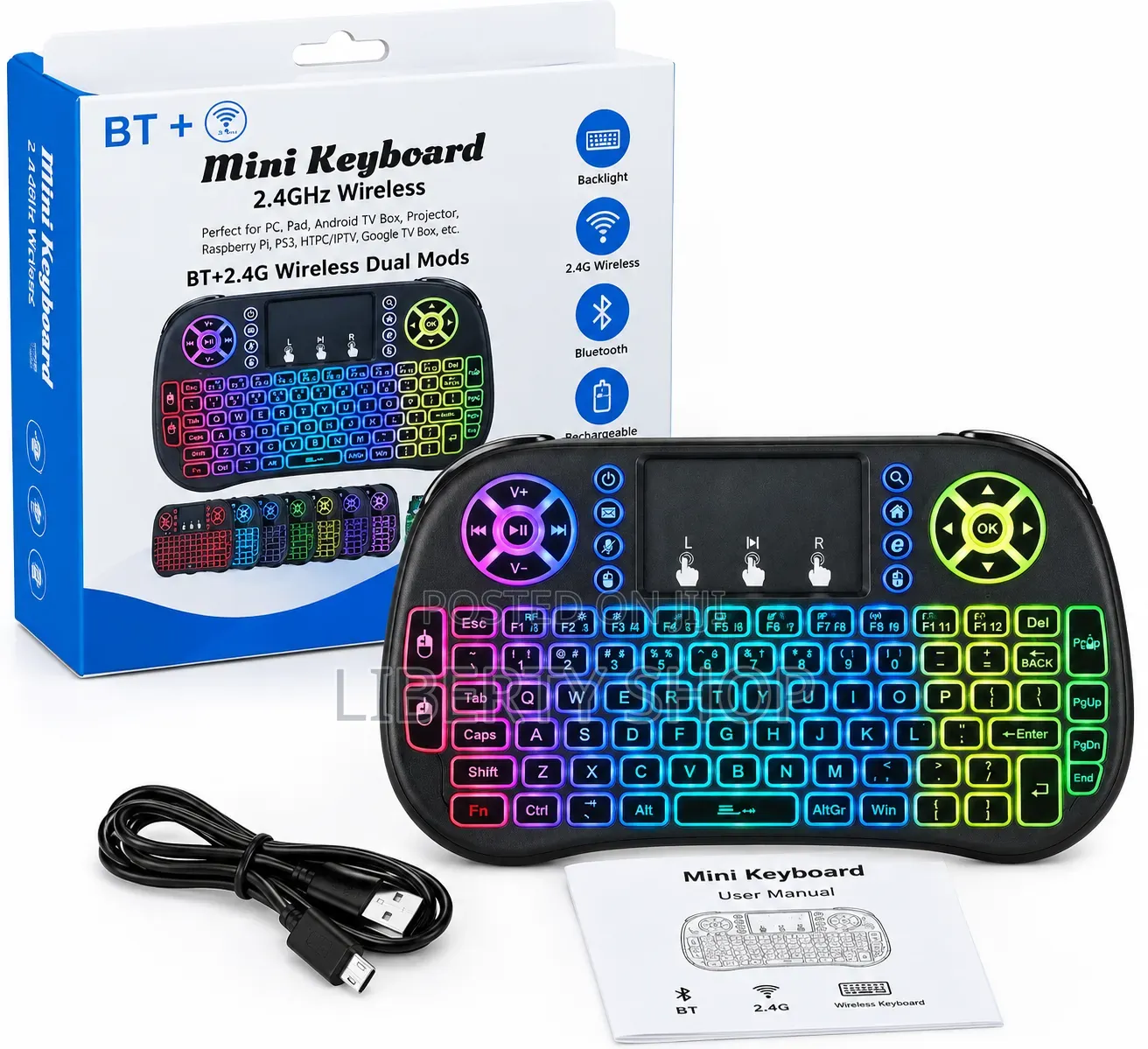 RGB Mini Wireless Keyboard – Compact Portable Keyboard for Smart TVs,