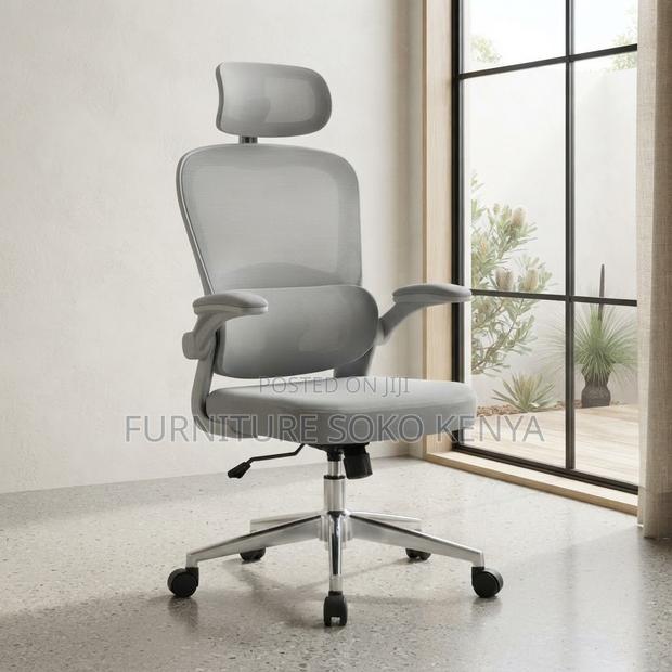 Office Chair; White Orthopedic Seat With Adjustable Knob