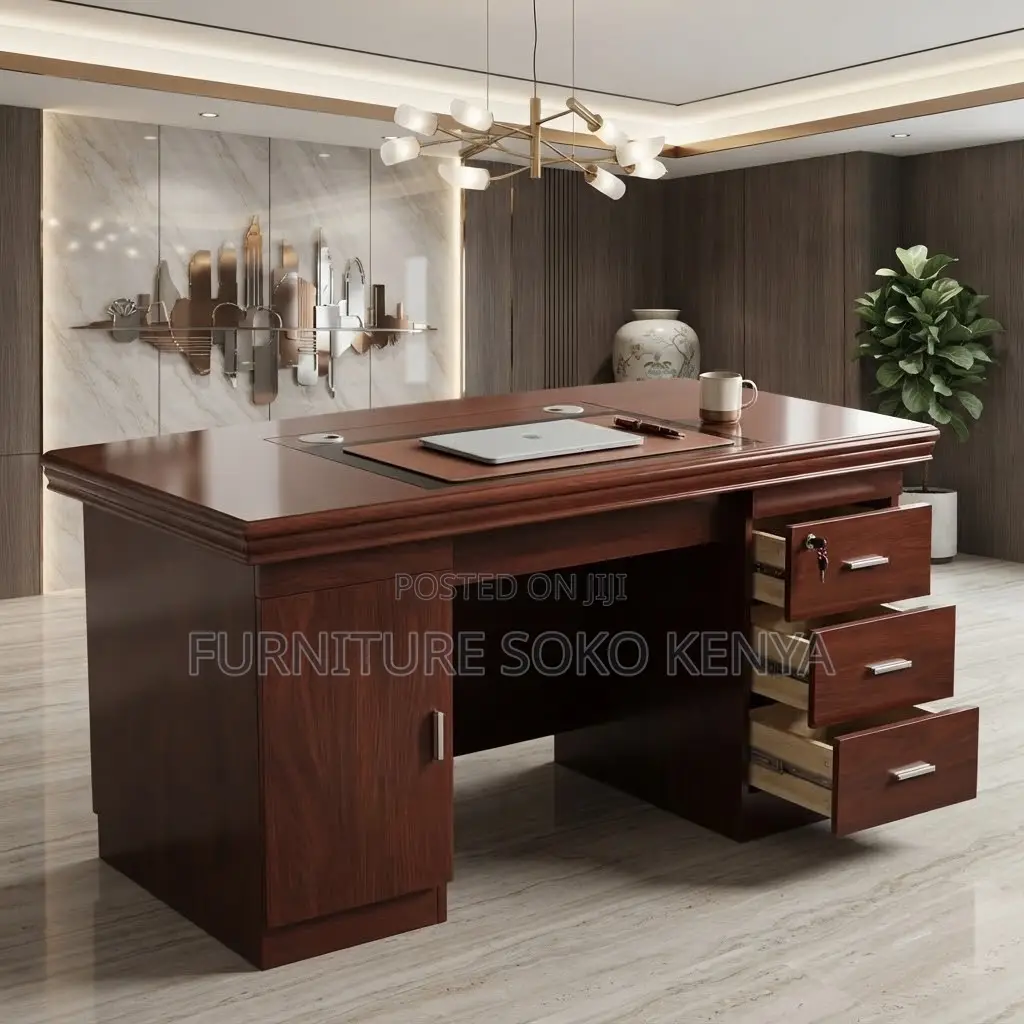 Office Desks:1400mm Mahogany Finish Executive Office Desk