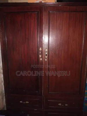 Elegant Dark Brown Wooden Wardrobe With Drawers-Good Condition