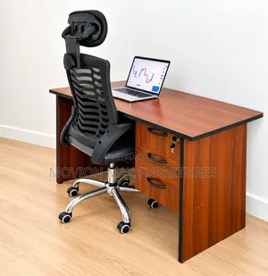 Office Desk With Lockable Drawers and Ergonomic Mesh Office Chair