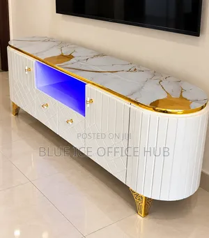 Luxury White TV Stand With Gold Finishing