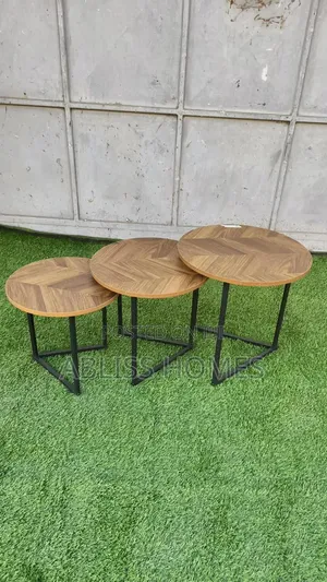 3in1 Modern Round Walnut Nesting Table With Black Stands