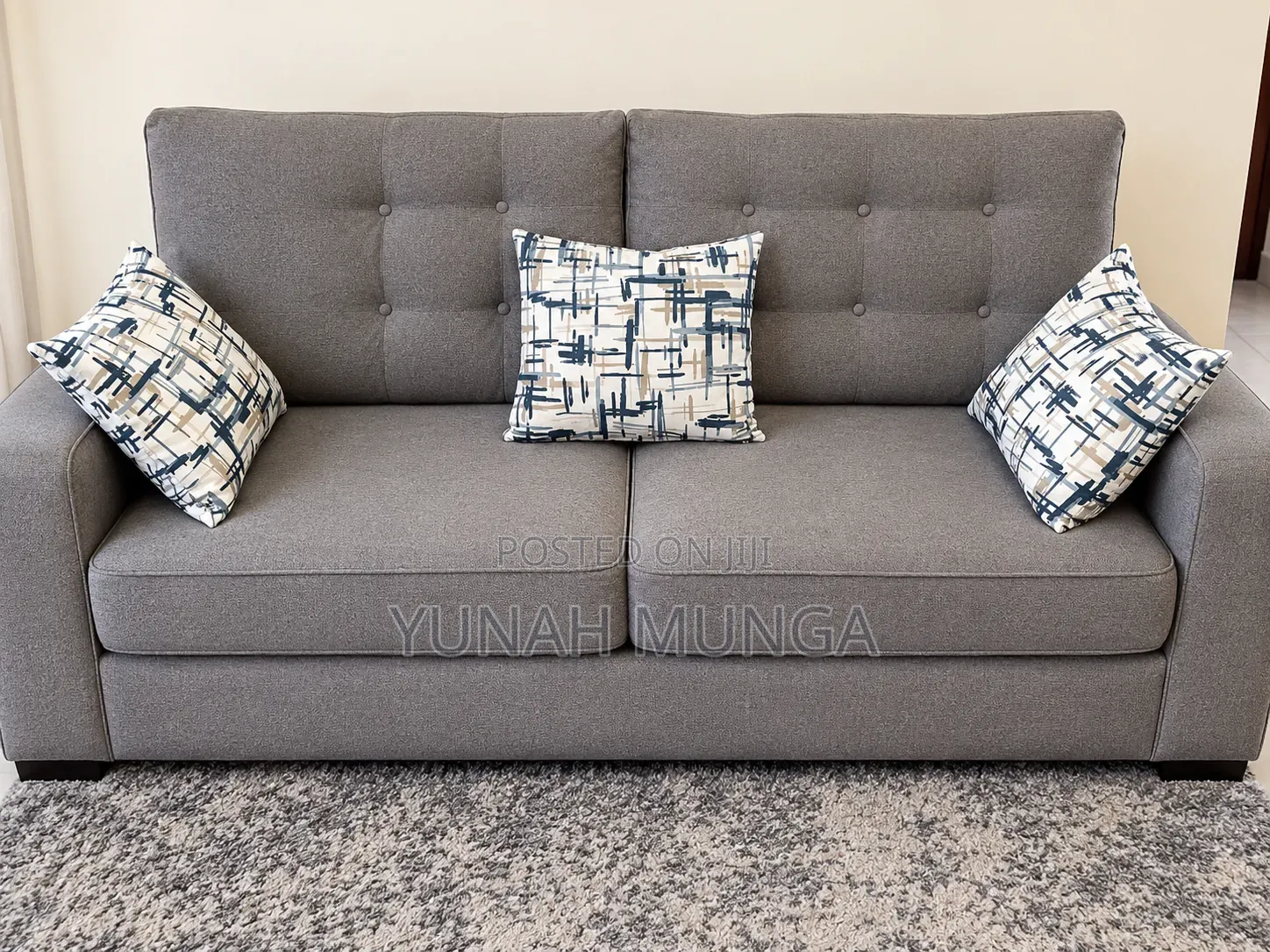 Modern Grey Tufted Sofa- 5 Seater