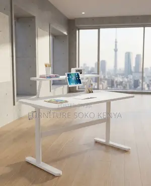 Office Desk; White Manual Adjustable Standing Desk With Hidden Drawer