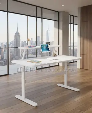 Office Desk; White Manual Adjustable Standing Desk With Hidden Drawer